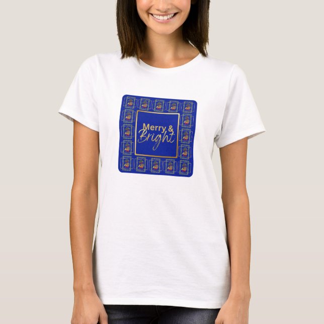 Elegant French Horn Christmas Royal Blue T-Shirt (Front)