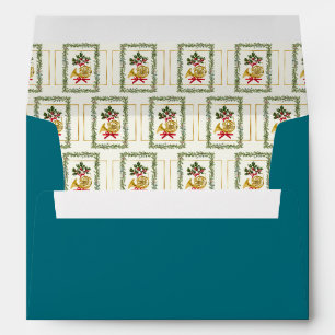 Elegant French Horn Christmas Teal Envelope