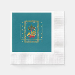 Elegant French Horn Christmas Teal Paper Napkin