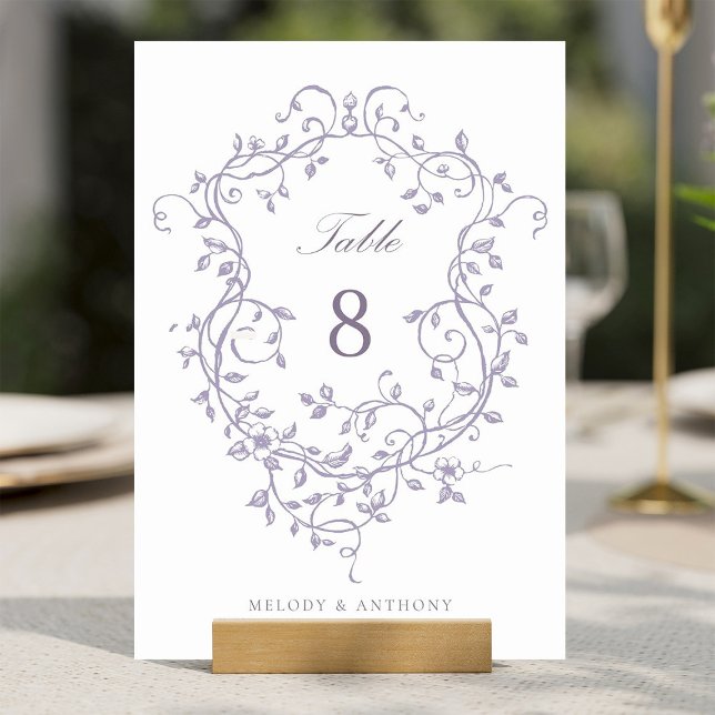 Elegant French Lavender Floral Crest  Table Number (Creator Uploaded)