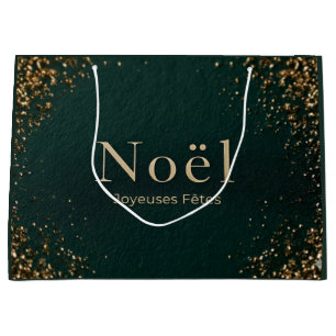 Elegant French Noel Joyeuses Fetes Christmas Large Gift Bag
