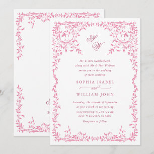 Elegant French Ornate Floral Frame Wedding QR code Invitation