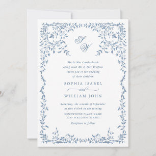Elegant French Ornate Floral Frame Wedding QR code Invitation