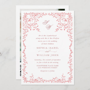 Elegant French Ornate Floral Frame Wedding QR code Invitation