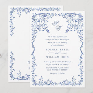 Elegant French Ornate Floral Frame Wedding QR code Invitation
