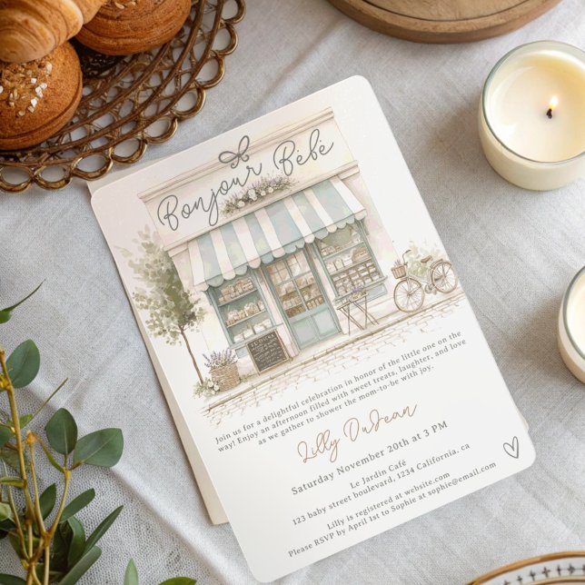 Elegant French Parisian Bonjour Bébé Baby Shower Invitation (Elegant French Parisian Bonjour Bébé Baby Shower Invitation)