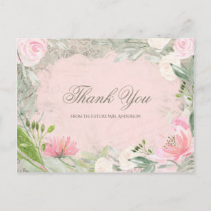 Elegant French Pink Floral Bridal Shower Thank You Postcard