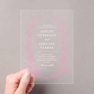 Elegant French Pink Toile Floral Wedding Acrylic Invitations