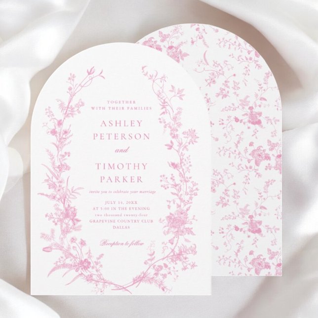 Elegant French Pink Toile Floral Wedding Arch Invitation (Creator Uploaded)