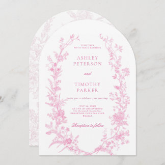 Elegant French Pink Toile Floral Wedding  Invitation