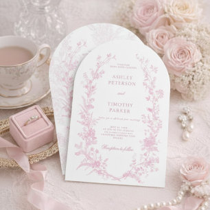 Elegant French Pink Toile Floral Wedding Invitation