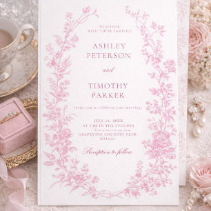 Elegant French Pink Toile Floral Wedding  Invitation