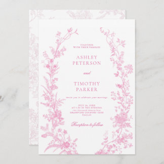 Elegant French Pink Toile Floral Wedding  Invitation