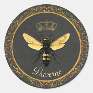 Elegant French Queen Bee Grey Gold Yellow Classic Round Sticker