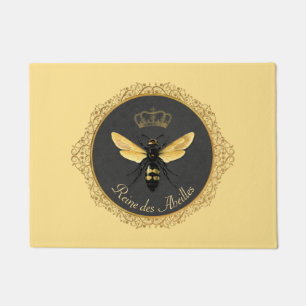 Elegant French Queen Bee Grey Gold Yellow Doormat
