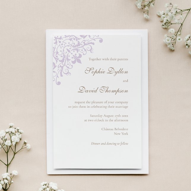 Elegant French Regency Purple Fleur de Lis Pattern Invitation (Creator Uploaded)