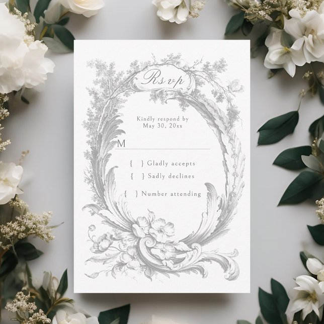 Elegant French Rococo Floral Frame RSVP Card (Creator Uploaded)