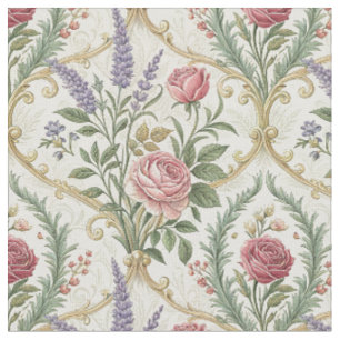 Elegant French Rose & Lavender Floral Pattern Art Fabric