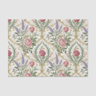 Elegant French Rose & Lavender Floral Pattern Art Tissue Paper