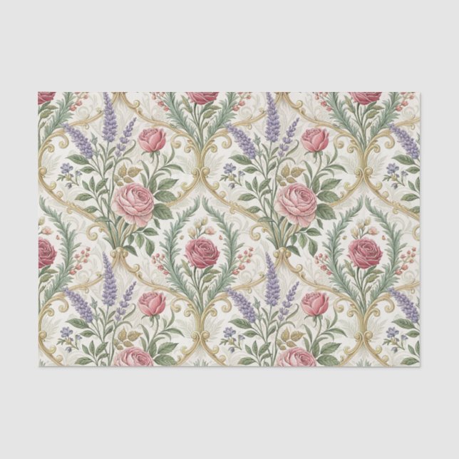 Elegant French Rose & Lavender Floral Pattern Art Tissue Paper (Front)