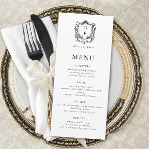 Elegant French Roses Monogram Crest Wedding Menu