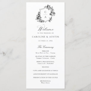 Elegant French Roses Vintage Crest Wedding Programme