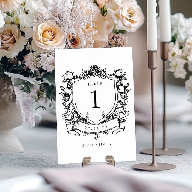 Elegant French Roses Vintage Crest Wedding Table Number (Creator Uploaded)