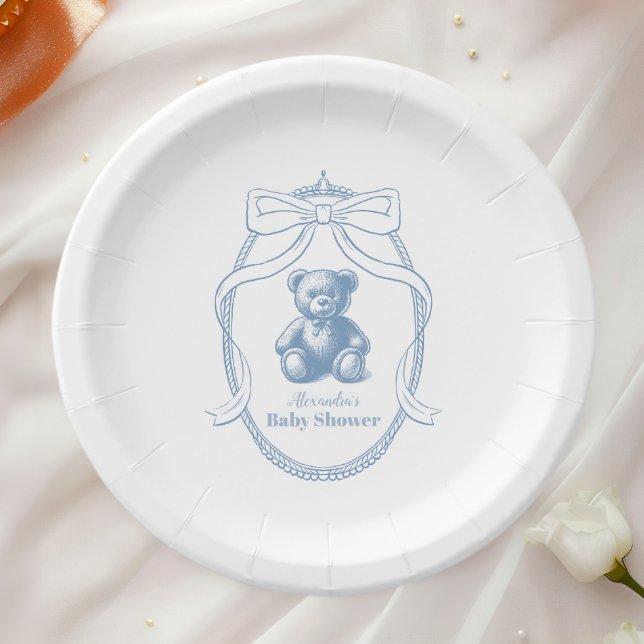 Elegant French Teddy Bear  Baby Shower Paper Plate (Creator Uploaded)