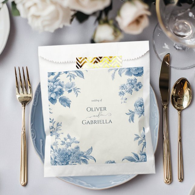 Elegant French toile Blue Floral Wedding Favour Bags (Creator Uploaded)
