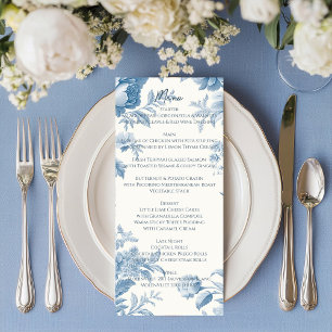 Elegant French toile Blue Floral Wedding Menu
