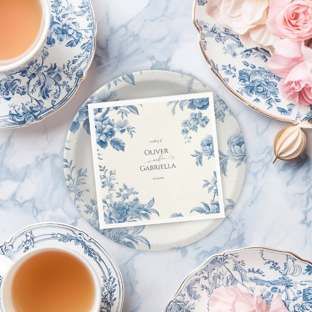 Elegant French toile Blue Floral Wedding Napkin (Creator Uploaded)
