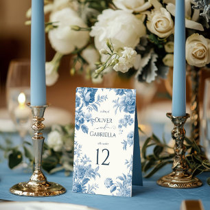 Elegant French toile Blue Floral Wedding  Table Number