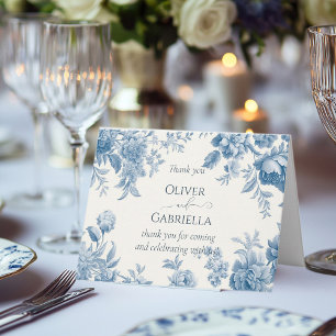 Elegant French toile Blue Floral Wedding Thank You Card