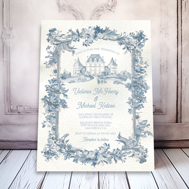 Elegant French Toile Floral chateau Wedding Invitation (Creator Uploaded)