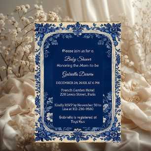Elegant French Toile Parisian Poetic Baby Shower Invitation