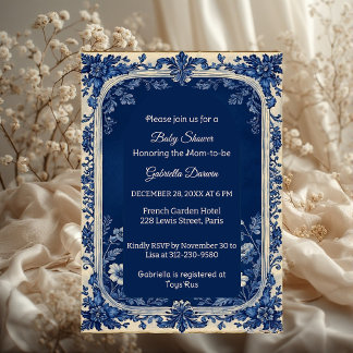 Elegant French Toile Parisian Poetic Baby Shower Invitation