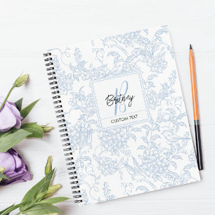 Elegant French Vintage Blue Floral Bird Pattern  Notebook