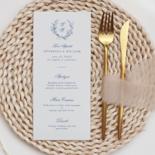 Elegant French Vintage Blue Floral Jouy Menu