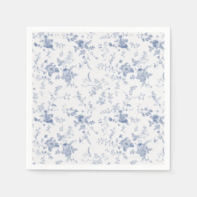Elegant French Vintage Blue Floral Jouy Napkin (Front)
