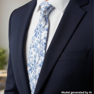 Elegant French Vintage Blue Floral Tie