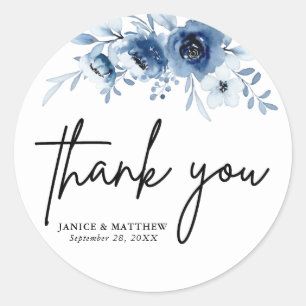 Elegant French Vintage Blue Floral Wedding Classic Round Sticker