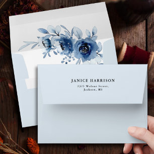 Elegant French Vintage Blue Floral Wedding Envelope