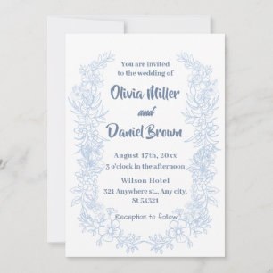 Elegant French Vintage Blue Floral Wedding Invitation