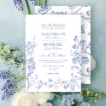 Elegant French Vintage Blue Floral Wedding Invitation<br><div class="desc">Product Description – Elegant French Vintage Blue Floral Wedding Invitation Delicate, refined, and effortlessly timeless—this elegant blue floral wedding invitation brings the charm of vintage French toile to your celebration. Inspired by delft porcelain and romantic garden estates, this design features hand-illustrated floral linework in classic French blue, printed on a...</div>