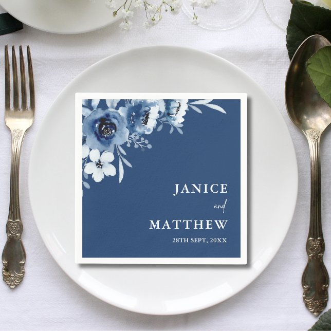 Elegant French Vintage Blue Floral Wedding Napkin (Creator Uploaded)