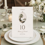 Elegant French Vintage Chateau Wedding Table Number<br><div class="desc">Elegant wedding table number card inspired by classic French chateau landscapes and timeless vintage European style. The design features a delicate pastoral illustration framed in an ornate oval, paired with refined typography on a soft ivory textured background. Perfect for French country, vintage, chateau, or romantic garden weddings, this table number...</div>
