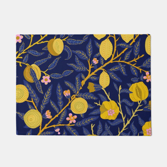 Elegant Fresh Blue Lemon vines pattern Doormat (Front)