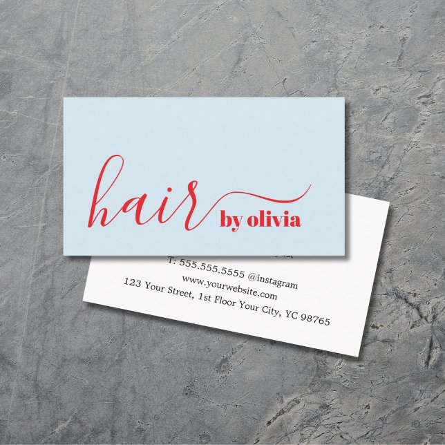 Elegant Fresh Blue Red Hair Stylist Business Card (Creator Uploaded)