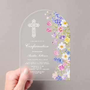 Elegant Fresh Meadow Flowers Arch Confirmation Acrylic Invitations