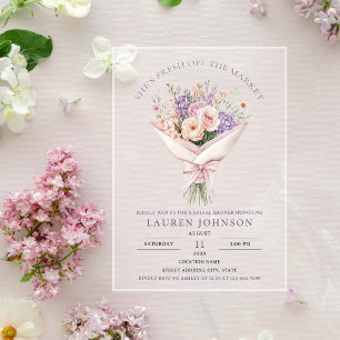 Elegant Fresh Off the Market Floral Bridal Shower Acrylic Invitations